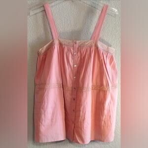 Anthropologie Doe & Rae Peach Lace MOP Button Sleeveless Boho Boxy Blouse SAMPLE